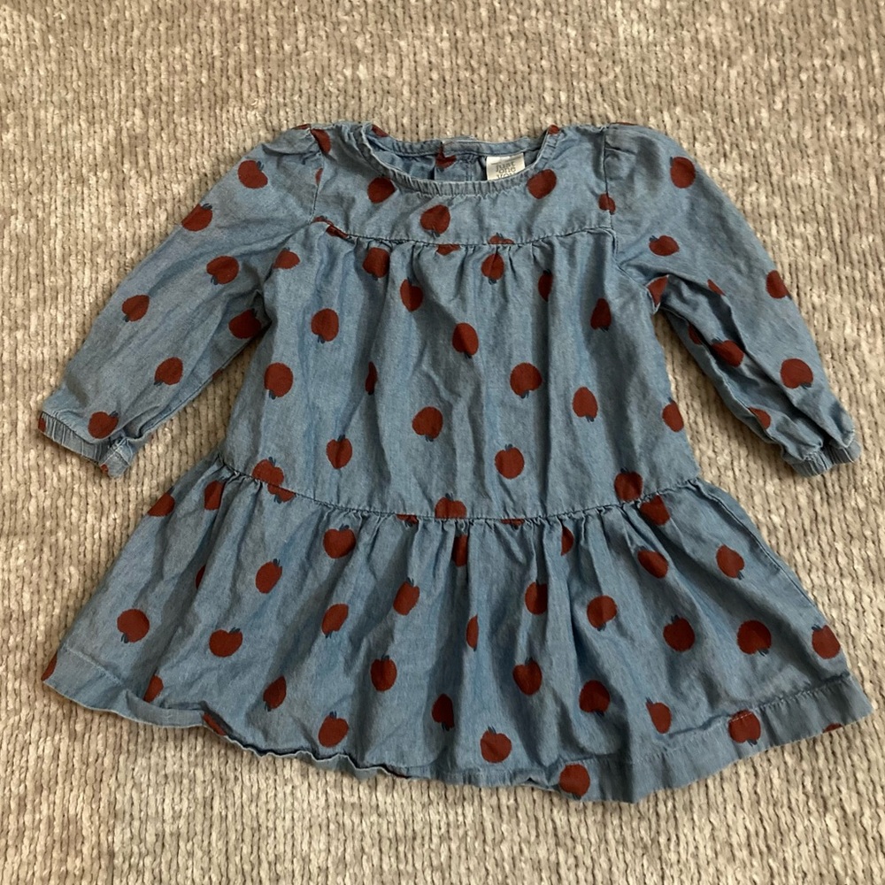 Carter’s Apple Block Print Chambray Dress Size 9 Months Classic Fall Twirl‎ Prep